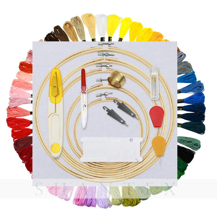 Umfassendes Angebot an Stickstarter-Kits Kreuzstich 5-teilig Bambusreifen, 50 Farbfäden, 2 Stück 14ct Aida-Stoff