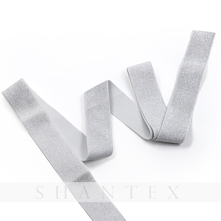Frosted Silver Glitter gute Qualität Hohe Elastizität Customized Woven 1,8 Zoll Webbing Elastic Band Metallic-elastisches Band